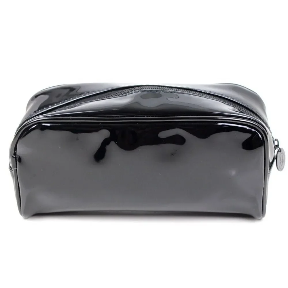 NAZANIN KAVARI BLACK PVC MAKEUP ZIP CASE BRUSH HOLDER COSMETIC BAG PURSE